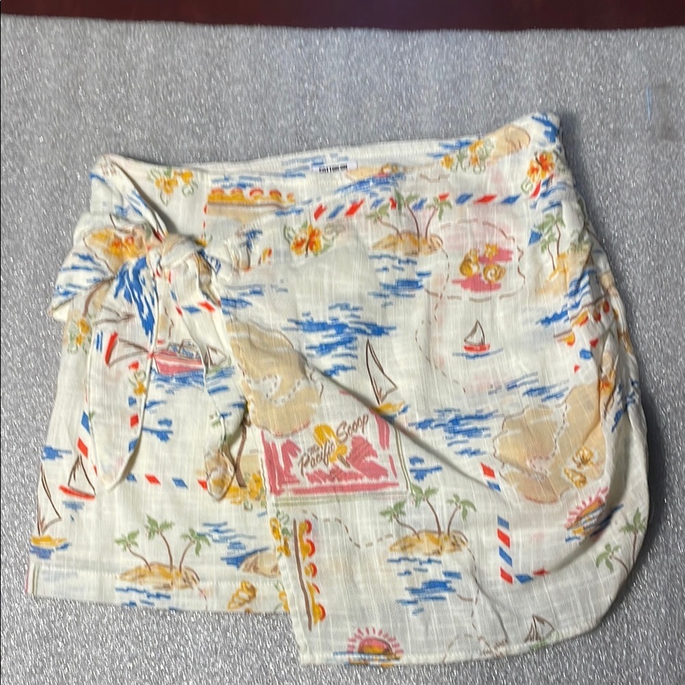 Cotton On New NWT novelty Print vacation postcard Skirt Winnie mock wrap skirt 2